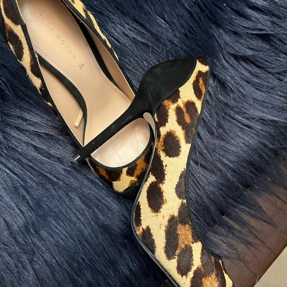 Zara Leopard-Print Pointed Toe Stiletto Heels in Brown and Black